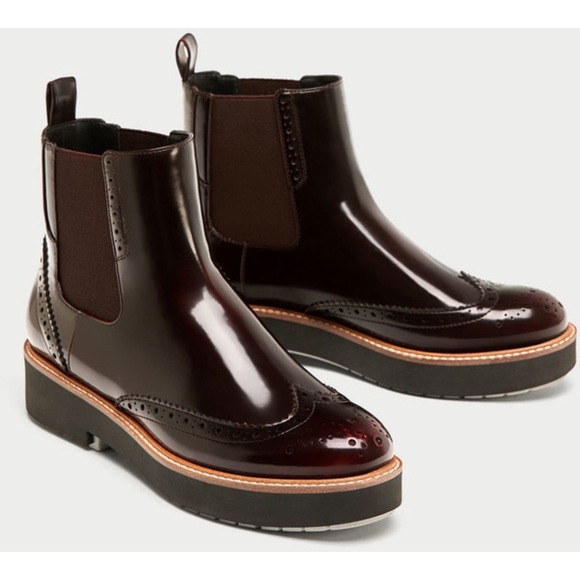 Zara Shoes - NWOT ZARA FAUX LEATHER OXFORD FLAT ANKLE BOOTS